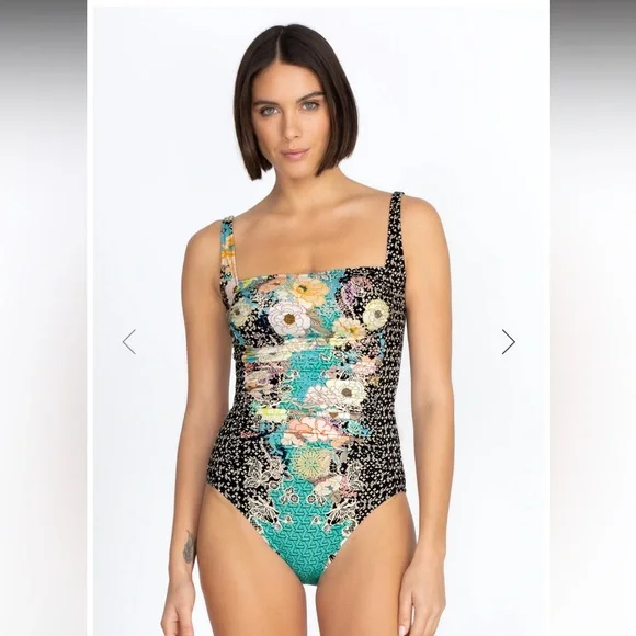 Johnny Was Mila Floral Ruched One-Piece Swimsuit sz XL adjustable straps - Picture 2 of 14